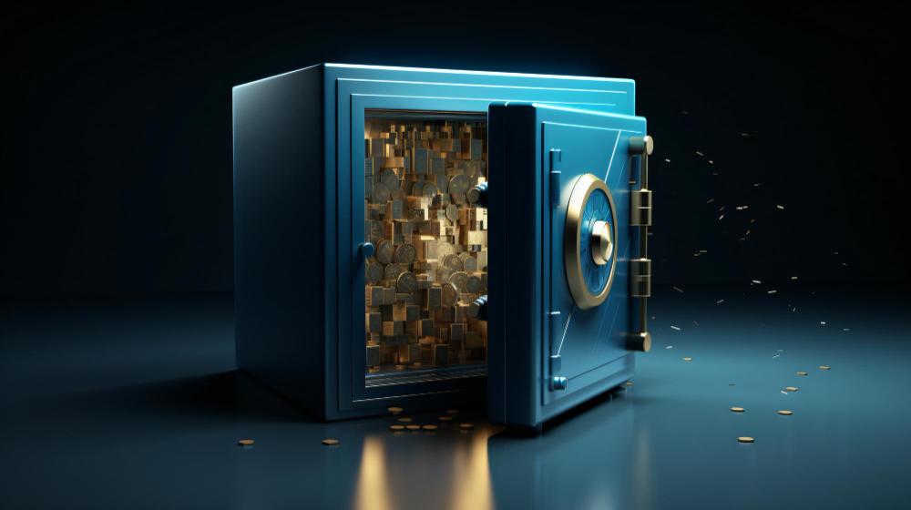 Opened Analogue Safe with Gold and Money