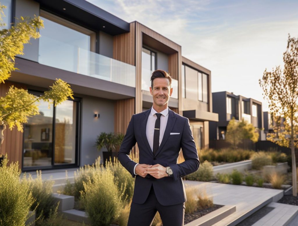 Front View Man Working as Real Estate Agent