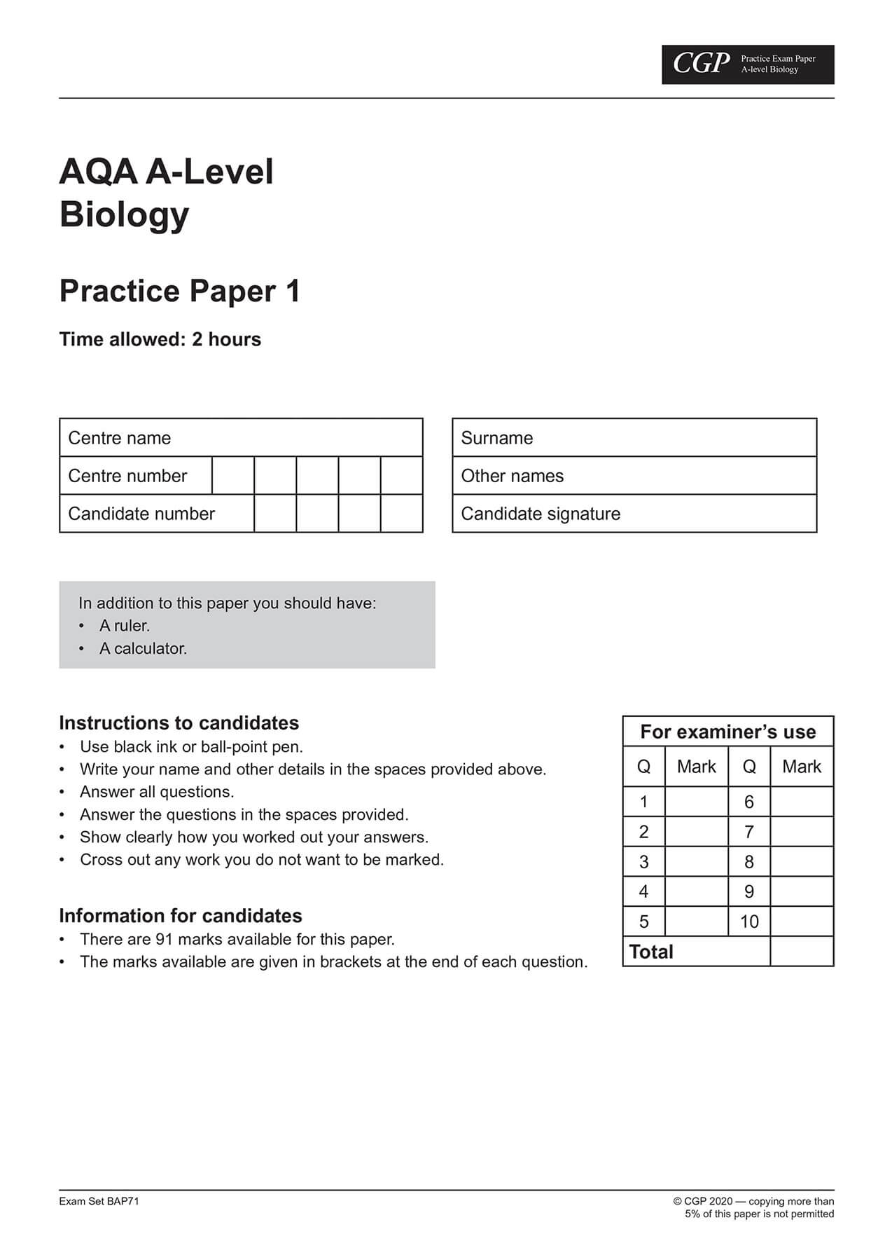 AQA A Level Biology Past Papers & Answers (PDF)