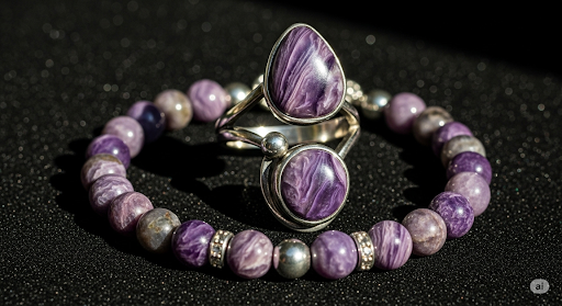 Lovely Charoite Ring & Bracelet Set for Particular Fashion
