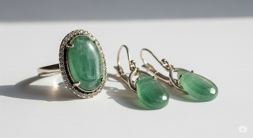 Lovely green Kyanite Silver jewelry Set — ideal for unique events & daily elegance