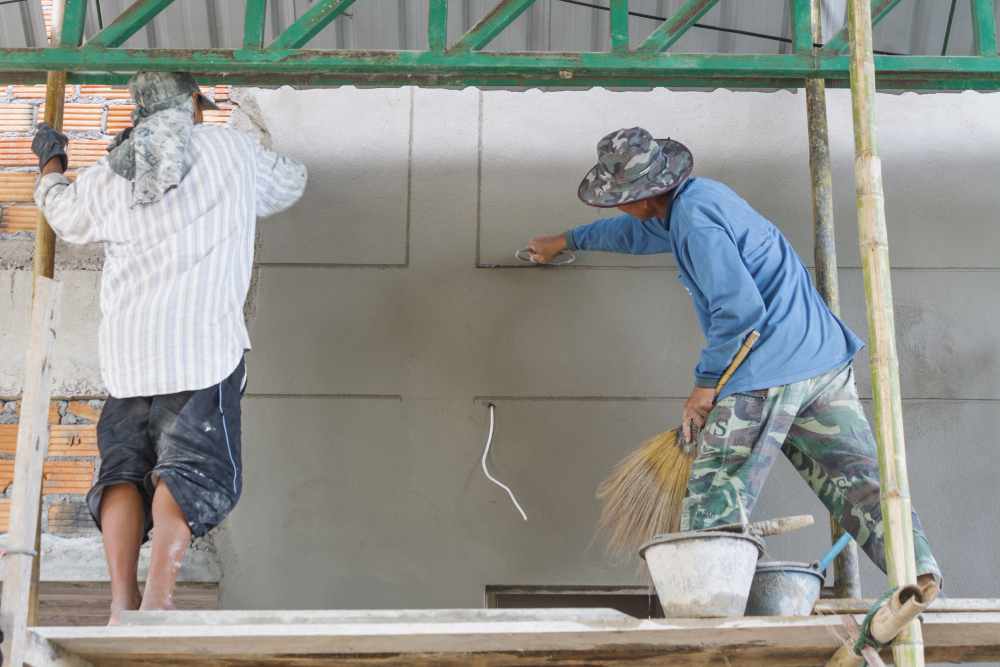 Renovation workers working