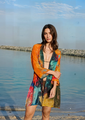 Canvas & Chaos Abstract Print Sheer Short kimono